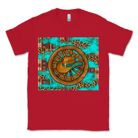 Red cowboy hat turquoise aztec background old wheel Classic Tee - Artiststas