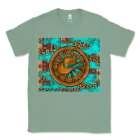 Sage cowboy hat turquoise aztec background old wheel Classic Tee - Artiststas