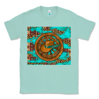 Seafoam cowboy hat turquoise aztec background old wheel Classic Tee - Artiststas