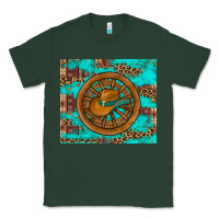 Sports Green cowboy hat turquoise aztec background old wheel Classic Tee - Artiststas