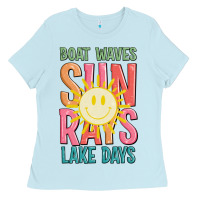 Baby Blue boat waves sun rays lake days Ladies Tee - JahusDesignShop
