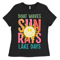Black boat waves sun rays lake days Ladies Tee - JahusDesignShop