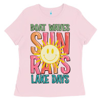 Bubblegum Pink boat waves sun rays lake days Ladies Tee - JahusDesignShop