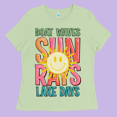 Boat Waves Sun Rays Lake Days Ladies Tee Designed By Jahusdesignshop