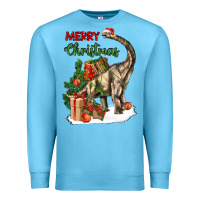 Ocean Blue merry christmas brachiosaurus Premium Sweatshirt - LillyAllenDesigns