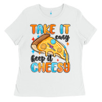 White take it easy keep it cheesy Ladies Tee - MaliasSmallBusiness