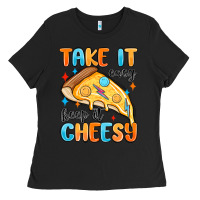 Black take it easy keep it cheesy Ladies Tee - MaliasSmallBusiness