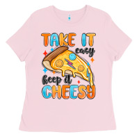 Bubblegum Pink take it easy keep it cheesy Ladies Tee - MaliasSmallBusiness
