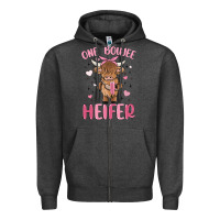 Charcoal Heather one boujee heifer Zipper Hoodie - MaliasSmallBusiness