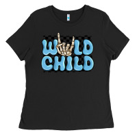 Black wild child blue skeleton Ladies Tee - MaliasSmallBusiness