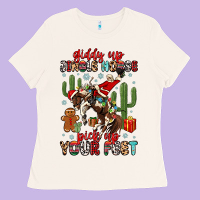 Ladies Tee giddy up jingle horse pick up your feet