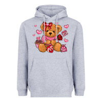 Heather Grey valentines day teddy bear Heavyweight Hoodie - LillyAllenDesigns