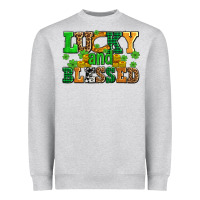 Heather Grey lucky and blessed with coins and shamrocks Heavyweight Sweatshirt - AdoDesignShop