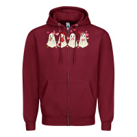 Burgundy valentines day ghost Zipper Hoodie - MaliasSmallBusiness