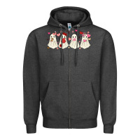 Charcoal Heather valentines day ghost Zipper Hoodie - MaliasSmallBusiness