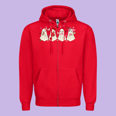 Valentines Day Ghost Zipper Hoodie Designed By Maliassmallbusiness