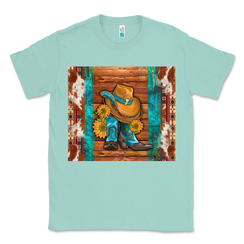 Cowboy Boots Turquoise Aztec Cowhide Classic Tee by Artiststas | Teevron