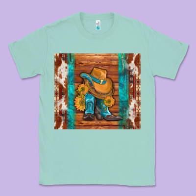 Cowboy Boots Turquoise Aztec Cowhide Classic Tee Designed By Artiststas