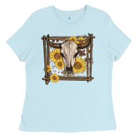 Baby Blue western bull skull Ladies Tee - MaliasSmallBusiness