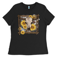 Black western bull skull Ladies Tee - MaliasSmallBusiness
