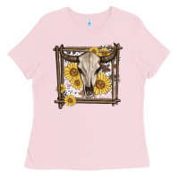 Bubblegum Pink western bull skull Ladies Tee - MaliasSmallBusiness