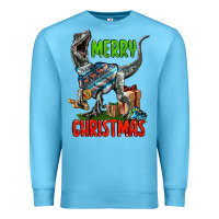 Ocean Blue merry christmas velociraptor Premium Sweatshirt - LillyAllenDesigns