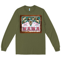 Army Green western bull skull mama mousepad Long Sleeve Tee - BarkalooDesign