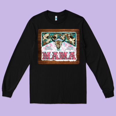 Western Bull Skull Mama Mousepad Long Sleeve Tee Designed By Barkaloodesign