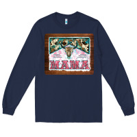 Navy western bull skull mama mousepad Long Sleeve Tee - BarkalooDesign