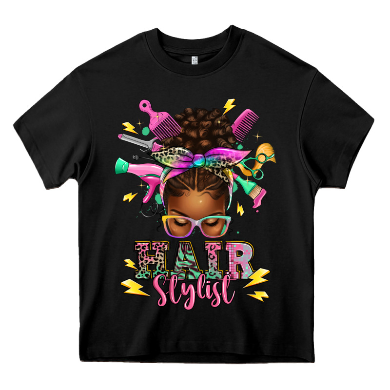 Hair Stylist Afro Messy Bun Heavy Core Tee by texasbilliewilder | Teevron