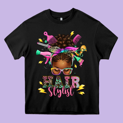 Hair Stylist Afro Messy Bun Heavy Core Tee Designed By Texasbilliewilder