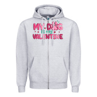 Heather Grey my dog is my valentine Zipper Hoodie - MaliasSmallBusiness