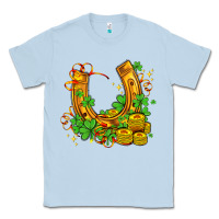 Dusty Blue horseshoe with shamrocks and coin Classic Tee - AdoDesignShop