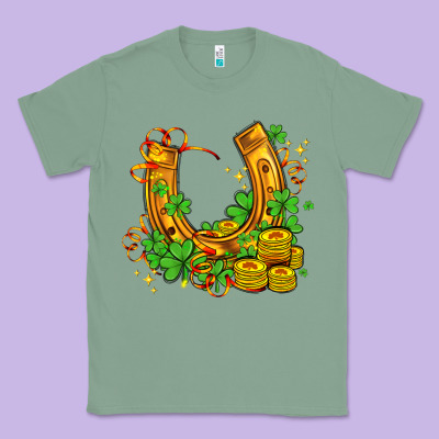 Horseshoe With Shamrocks And Coin Classic Tee Designed By Adodesignshop