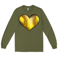 Army Green softball heart Long Sleeve Tee - LillyAllenDesigns