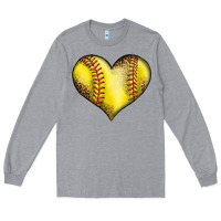 Heather Grey softball heart Long Sleeve Tee - LillyAllenDesigns