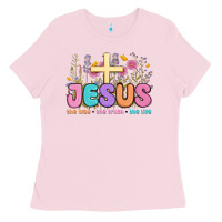 Bubblegum Pink jesus the way the truth the life Ladies Tee - MaliasSmallBusiness