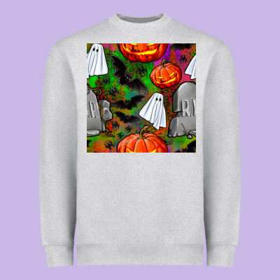 Halloween Ghost And Headstone Seamless Pattern Heavyweight Sweatshirt Designed By Bundleandbundleshop