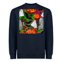 Navy halloween ghost and headstone seamless pattern Heavyweight Sweatshirt - BundleAndBundleShop
