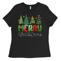 Black merry christmas trees Ladies Tee - MaliasSmallBusiness