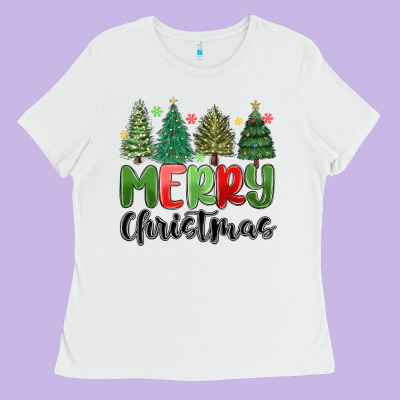 Ladies Tee merry christmas trees