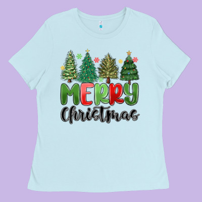 Ladies Tee merry christmas trees