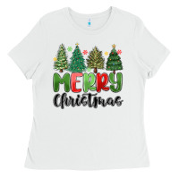 White merry christmas trees Ladies Tee - MaliasSmallBusiness