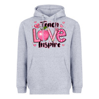 Heather Grey teach love inspire teacher valentines day Heavyweight Hoodie - LillyAllenDesigns