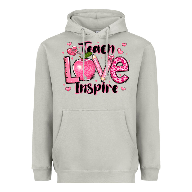 Teach Love Inspire Teacher Valentines Day Heavyweight Hoodie by LillyAllenDesigns | Teevron