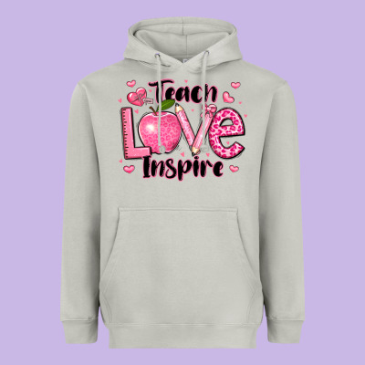 Teach Love Inspire Teacher Valentines Day Heavyweight Hoodie Designed By Lillyallendesigns