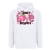 White teach love inspire teacher valentines day Heavyweight Hoodie - LillyAllenDesigns