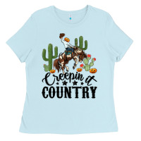 Baby Blue creepin it country rodeo Ladies Tee - MaliasSmallBusiness