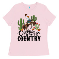 Bubblegum Pink creepin it country rodeo Ladies Tee - MaliasSmallBusiness
