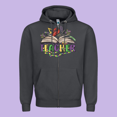Teacher Mardi Gras Zipper Hoodie Designed By Maliassmallbusiness